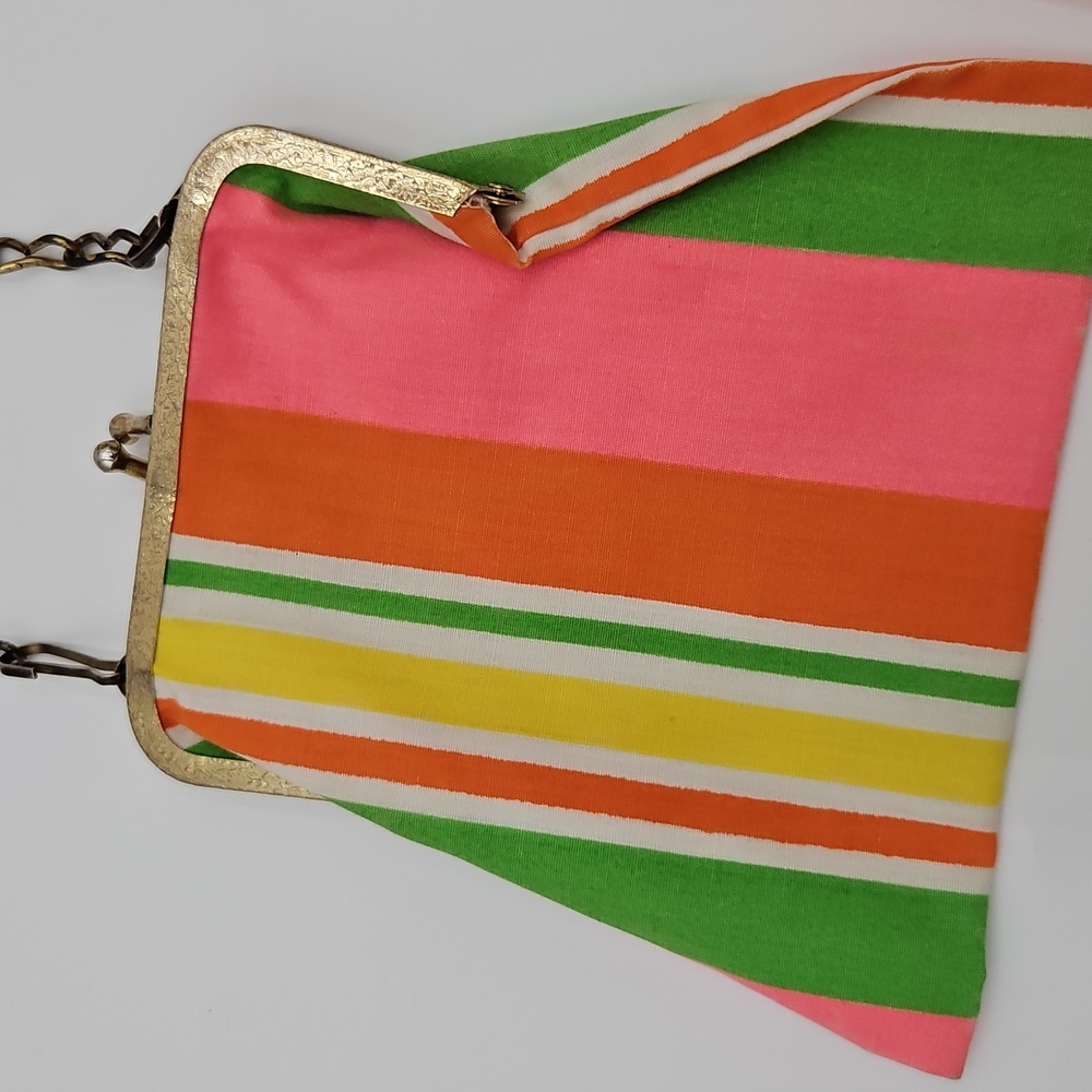 Little Miss Pink Orange Dress with Stripes Kids Girl Purse Chain Vintage 60s 70s - Picture 4 of 9